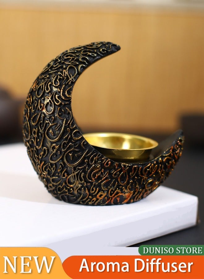 Crescent Resin Incense Burner Arab Ramadan Moon Crescent Incense Holder EID Middle East Aromatherapy Stove Muslim Candle Lamps Aroma Oil Diffuser Desktop Ornament Home Office Living Room Decor Gift - Image 1