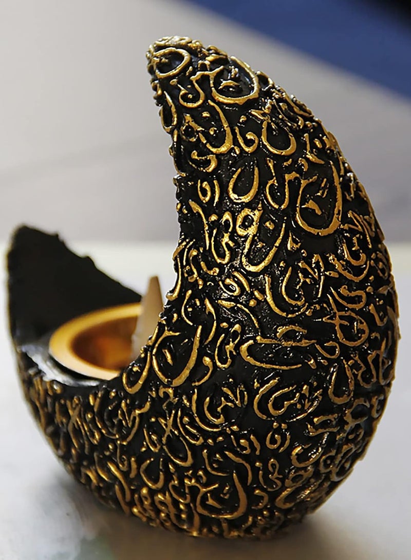 Crescent Resin Incense Burner Arab Ramadan Moon Crescent Incense Holder EID Middle East Aromatherapy Stove Muslim Candle Lamps Aroma Oil Diffuser Desktop Ornament Home Office Living Room Decor Gift - Image 4