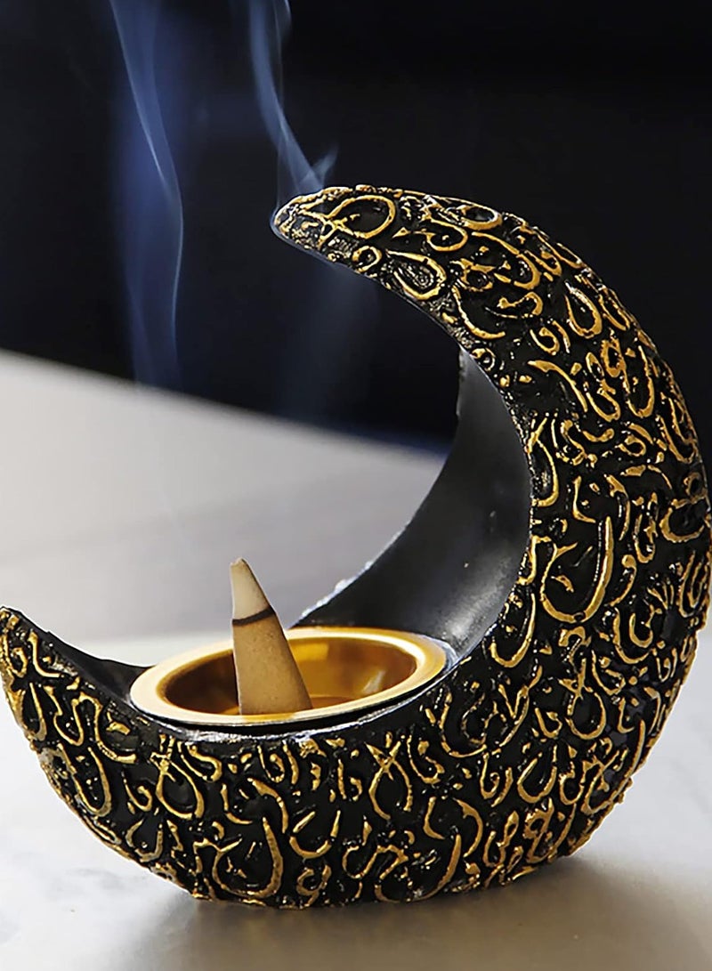 Crescent Resin Incense Burner Arab Ramadan Moon Crescent Incense Holder EID Middle East Aromatherapy Stove Muslim Candle Lamps Aroma Oil Diffuser Desktop Ornament Home Office Living Room Decor Gift - Image 2