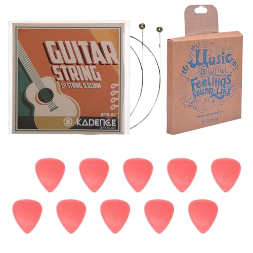 Kadence Phosphor Bronze Guitar Strings and 10 Picks Combo - String Set X 1nos, First E StringX 2 nos and 10 Anti slip 0.48mm Plectrums with hostile grip - Image 1