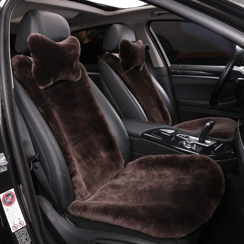 OGLAND 100% Natural Fur Sheepskin Universal car seat Covers for seat Cushion Accessories Automobiles (3 Pack Front, Teak) - Image 3