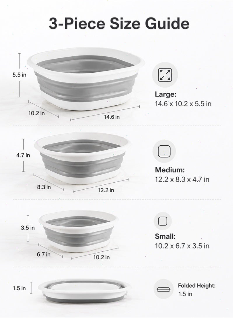 Topyich 3‑Pack Collapsible Basin Set, 3 Sizes S/M/L Multifunctional Wash Tub, Space‑Saving Lightweight Foldable Washbasin for Home, Baby Care, Camping & Outdoor - Image 2