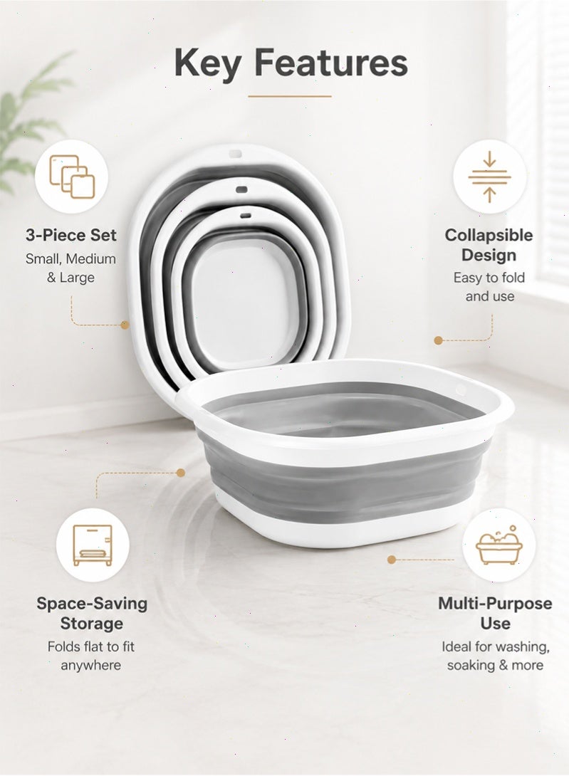 Topyich 3‑Pack Collapsible Basin Set, 3 Sizes S/M/L Multifunctional Wash Tub, Space‑Saving Lightweight Foldable Washbasin for Home, Baby Care, Camping & Outdoor - Image 3