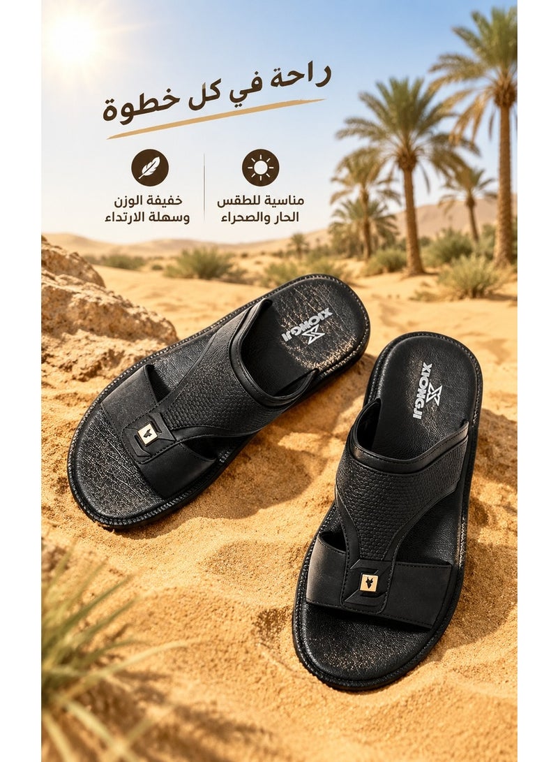 Amity XIONGQI Men's Faux Leather Thong Slide Sandals - Breathable Flat Flip Flops - Image 3