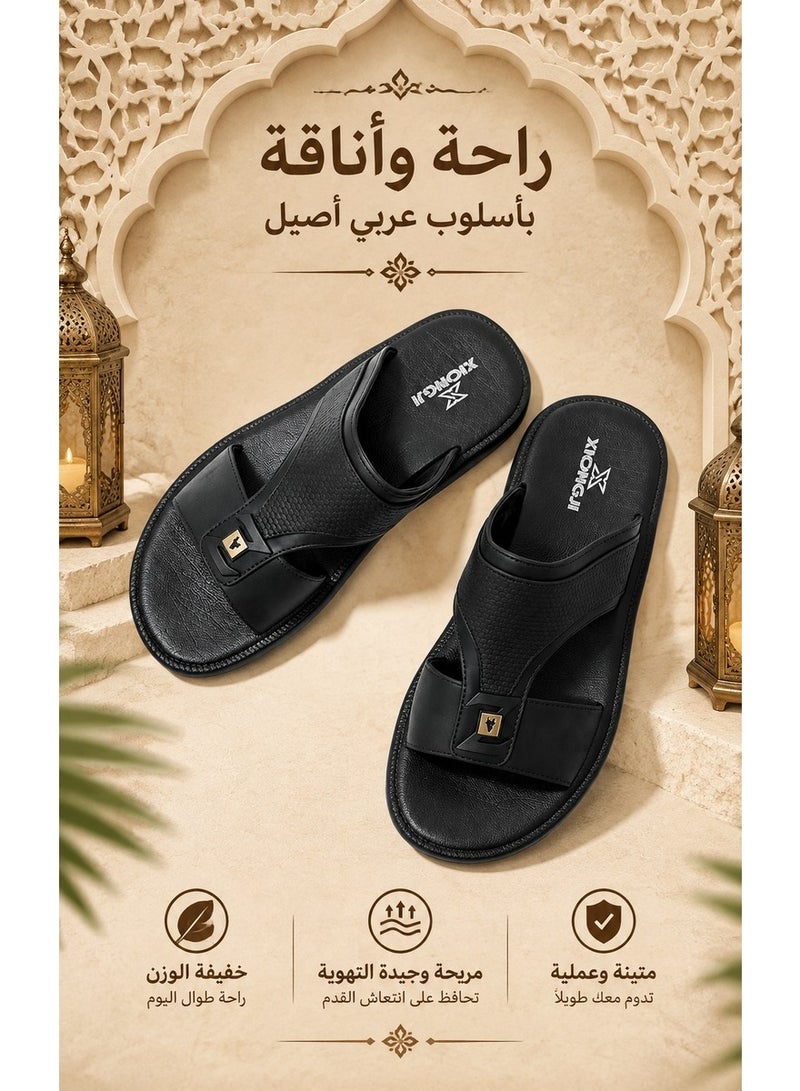 Amity XIONGQI Men's Faux Leather Thong Slide Sandals - Breathable Flat Flip Flops - Image 2