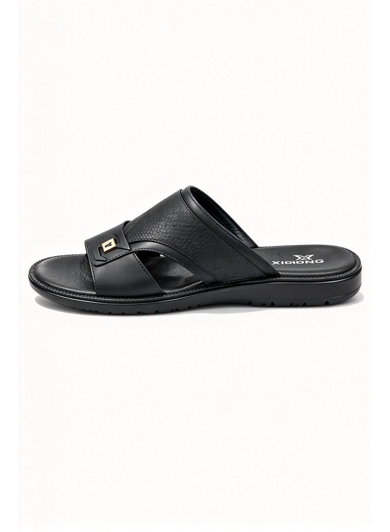 Amity XIONGQI Men's Faux Leather Thong Slide Sandals - Breathable Flat Flip Flops - Image 1