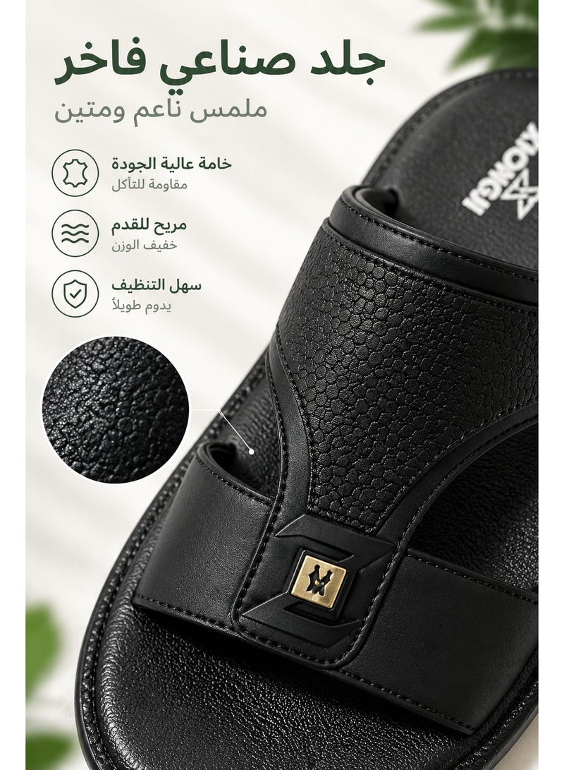 Amity XIONGQI Men's Faux Leather Thong Slide Sandals - Breathable Flat Flip Flops - Image 5