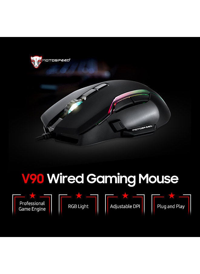 Motospeed - V90 Mouse USB Wired Gaming Mouse RGB Gaming Mouse Ergonomic Mice with 8 Adjustable DPI for Desktop Computer Laptop - Image 1