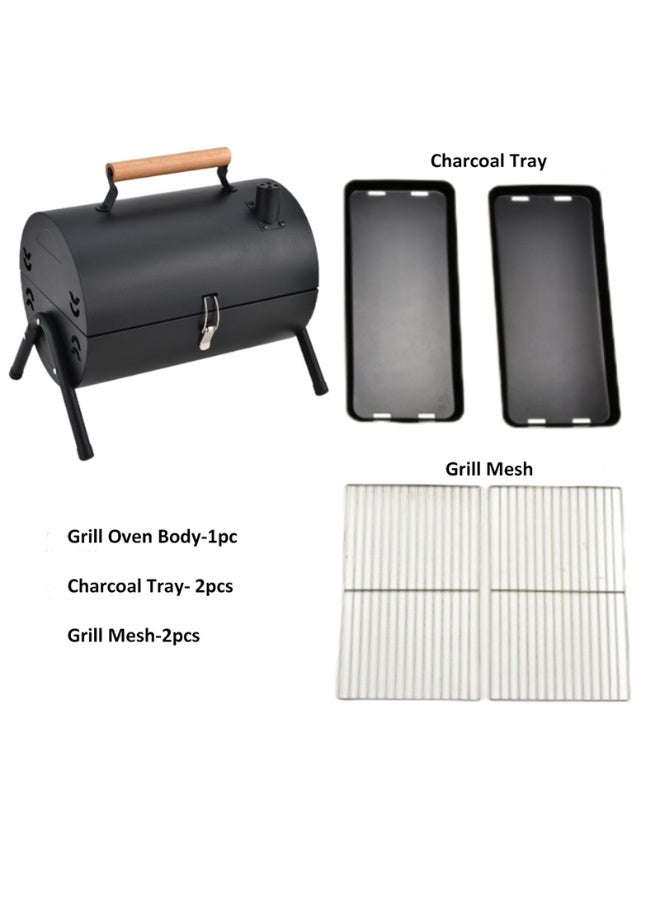 DubaiGallery Portable BBQ Grill with Lid and Carry Handle, Compact Charcoal Barbecue Grill for Outdoor Cooking, Includes Cooking Grate and Charcoal Trays, Lightweight Design for Camping, Picnic, Beach, Garden, Patio, Hiking and Family Gatherings - Image 4