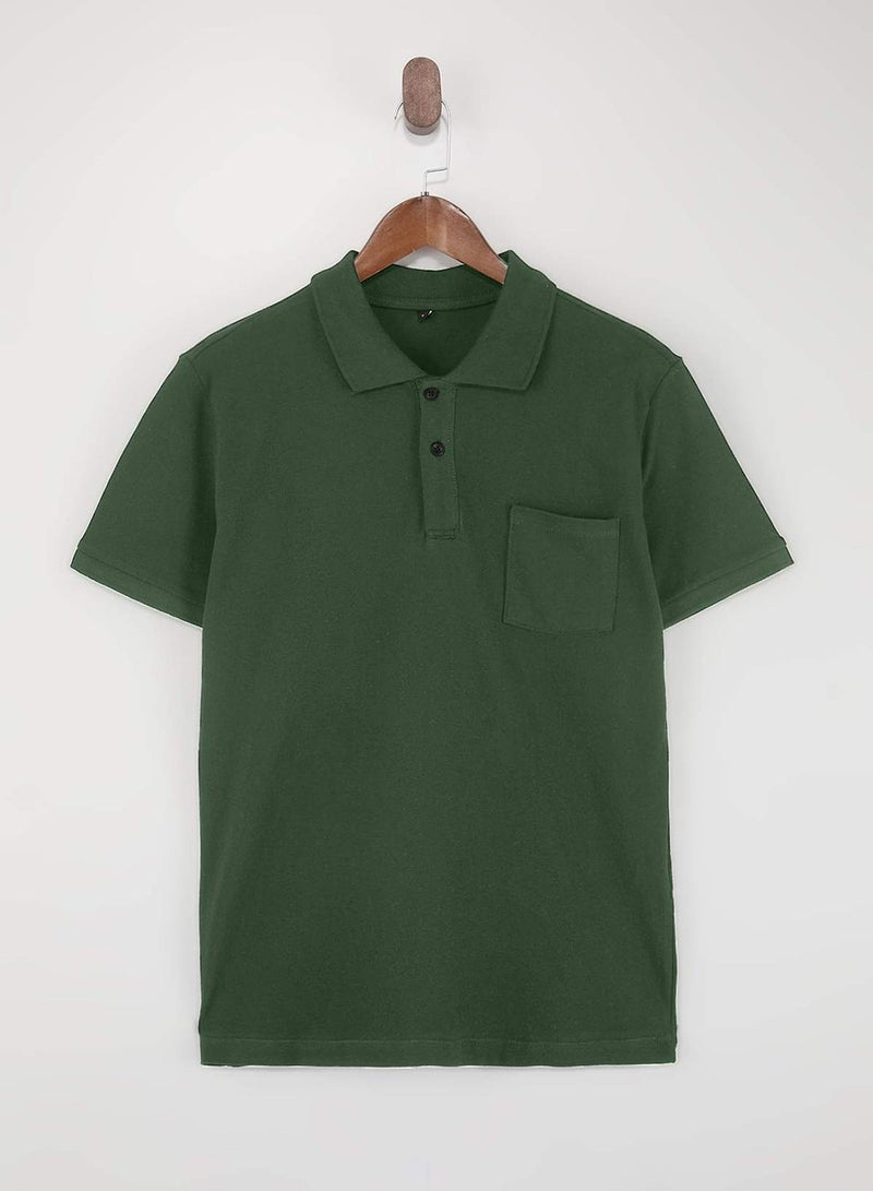 trendyol Khaki Regular/Comfortable 100% Cotton Single Pocket Polo Neck T-Shirt - Image 3