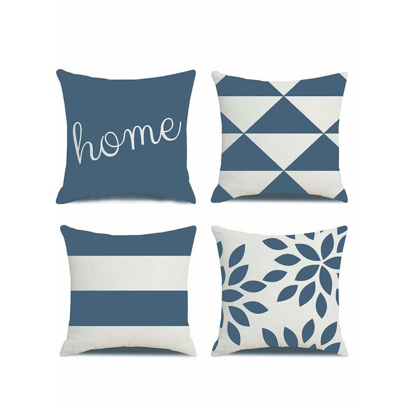 SOLARAE Throw Pillow Covers, 4 Pcs Cotton Linen Farmhouse Home Decor Square Geometric Abstract Accent Pillow Cover Decorative Cushion Modern Outdoor Indoor Pillow Case for Couch Sofa Chair - Image 1
