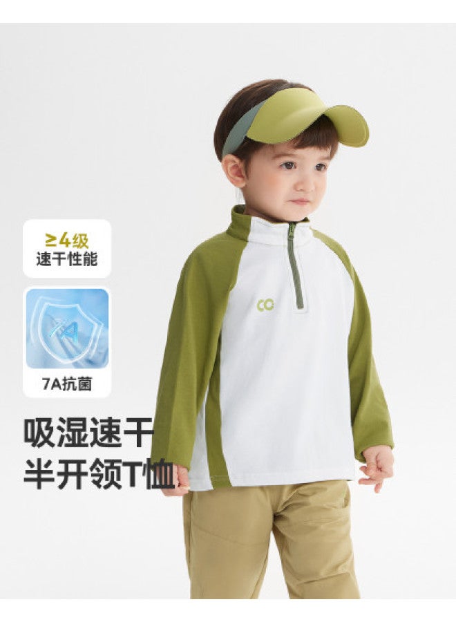 Golf Series Quick-dry Antibacterial] Boys' T-shirt Long Sleeve Spring/autumn Style Half-open Placket Baby Sportswear Girls - Image 1