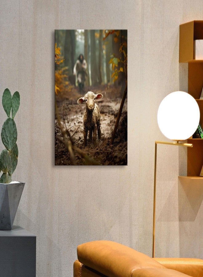 Ploceiny christian gifts for women-men,Religious canvas home decor for prayer room christmas decorations Jesus Running After Lost Lamb Picture Jesus and lamb poster wall decor A-392 (16"X24") - Image 4