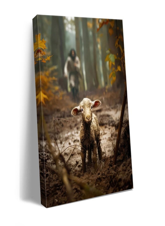 Ploceiny christian gifts for women-men,Religious canvas home decor for prayer room christmas decorations Jesus Running After Lost Lamb Picture Jesus and lamb poster wall decor A-392 (16"X24") - Image 1