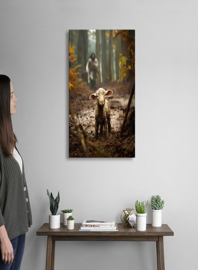 Ploceiny christian gifts for women-men,Religious canvas home decor for prayer room christmas decorations Jesus Running After Lost Lamb Picture Jesus and lamb poster wall decor A-392 (16"X24") - Image 3