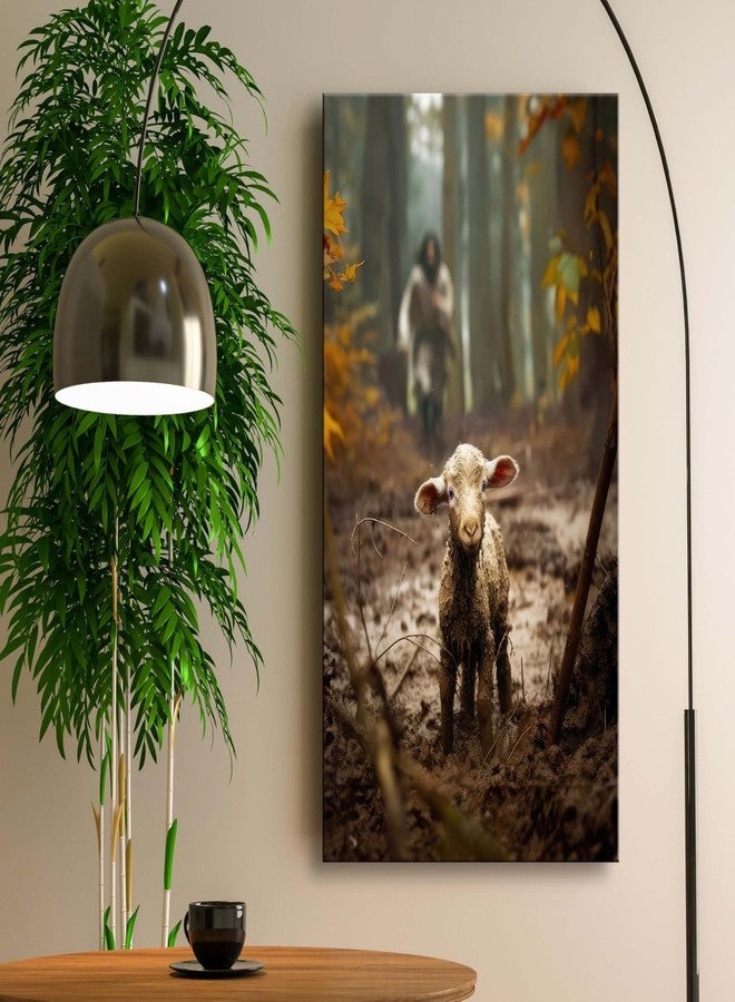 Ploceiny christian gifts for women-men,Religious canvas home decor for prayer room christmas decorations Jesus Running After Lost Lamb Picture Jesus and lamb poster wall decor A-392 (16"X24") - Image 5
