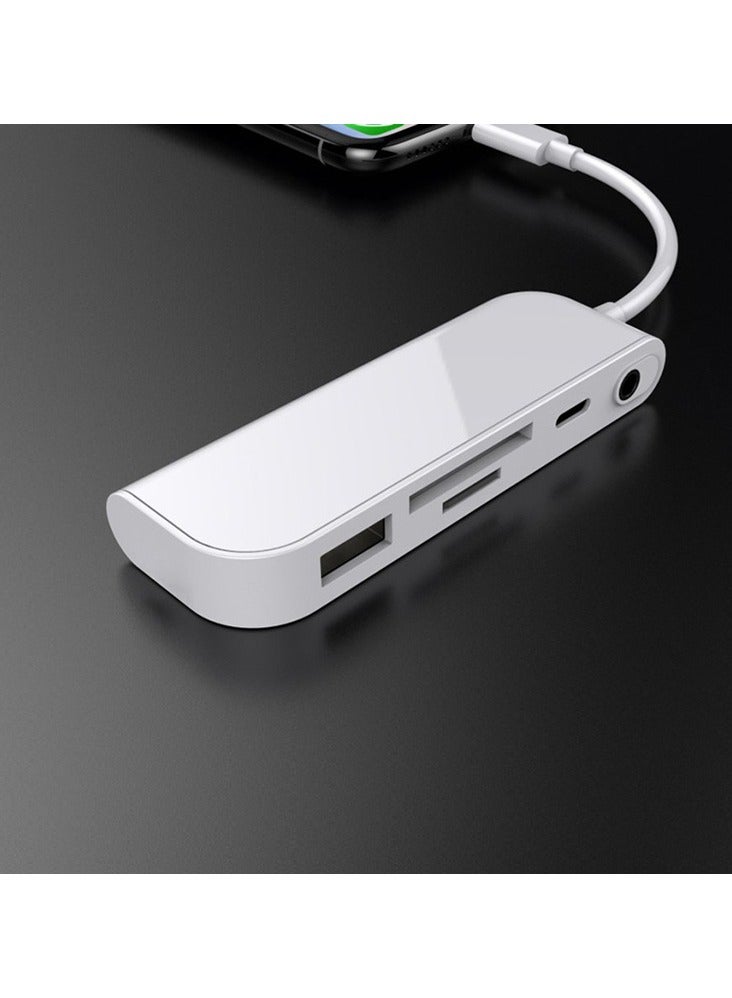 Loquat Multifunctional Card Readers  Lightn 5-in-1 【 Reading TF/SD/USB/Charging/3.5 Earphones 】 