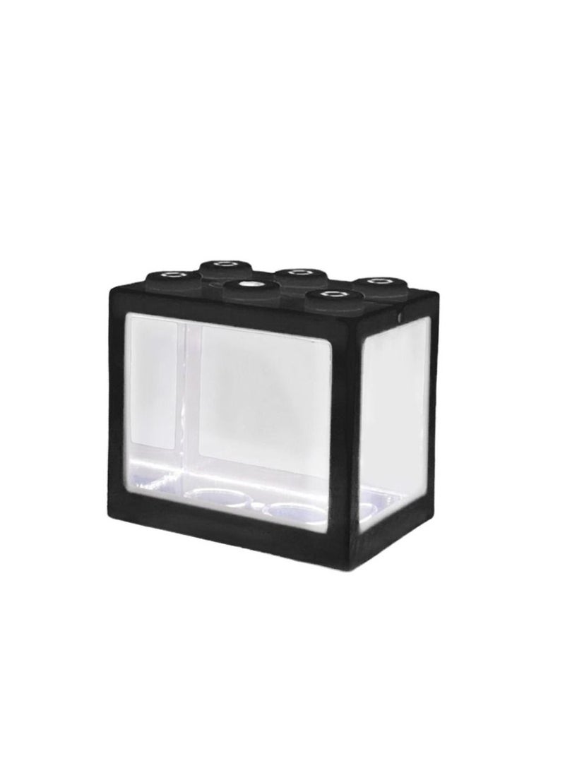 Mini Fish Tank Aquarium Building Blocks Fish Tank Desktop Decoration Black - Image 2