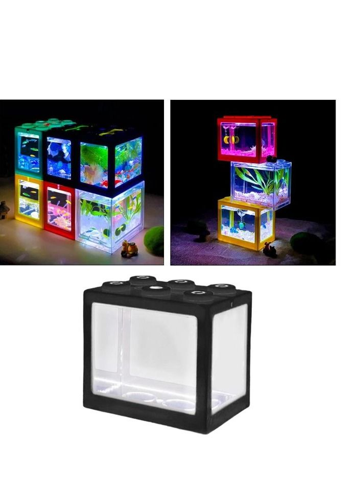Mini Fish Tank Aquarium Building Blocks Fish Tank Desktop Decoration Black - Image 1
