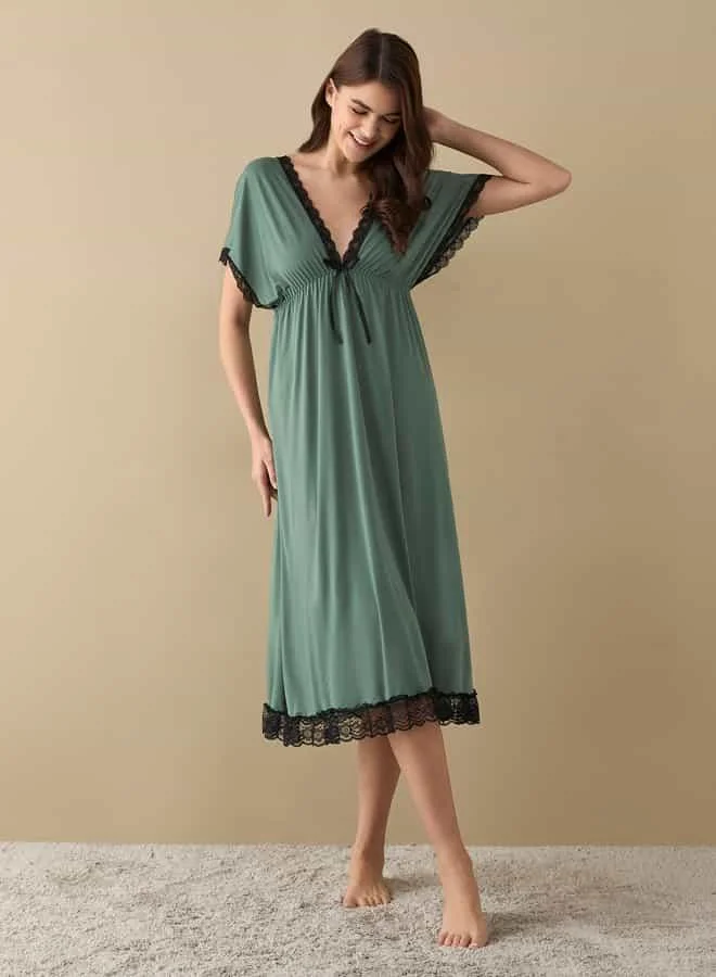 Splash FAV Night Dress with V-neck and Short Sleeves