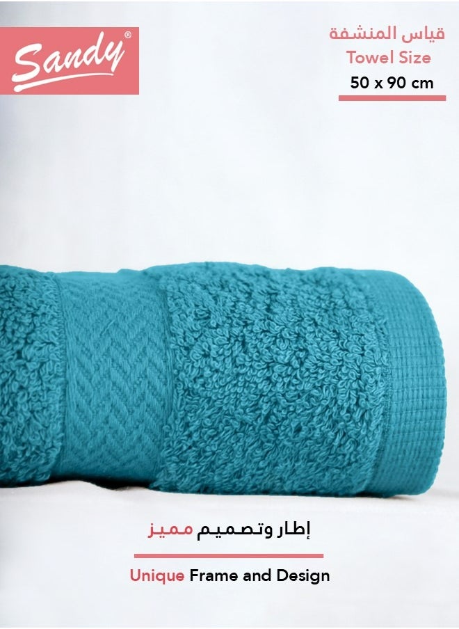 Sandy SANDY 100% Cotton Luxury Bath Towel for Hair, Hand and Face, 600 GSM Made in Egypt, Ideal for Daily Use, High Absorbent and Super Soft 90x50 cm, Teal  - Image 2