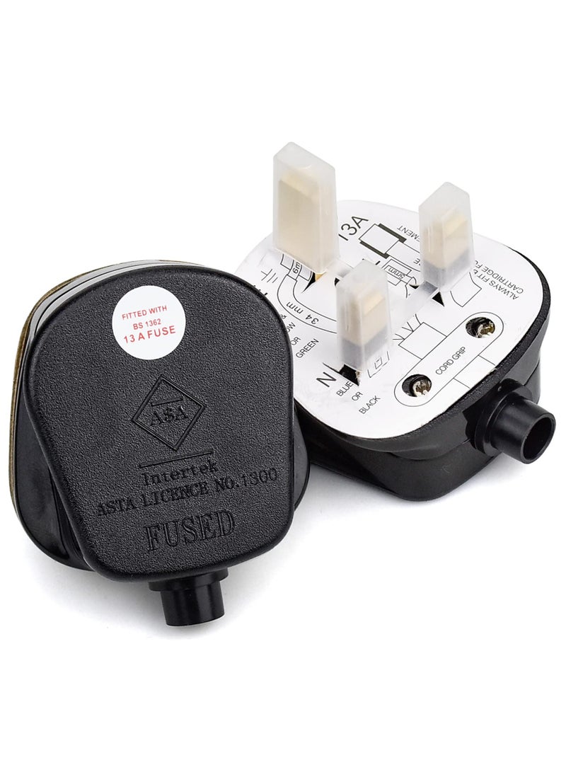 3 Pin UK Plug 13A Fused 250V Mains Plugs, UK Mains Plug for 13A 250V Black 3 Pin Plug 50-60 Hz (2Pcs) - Image 5