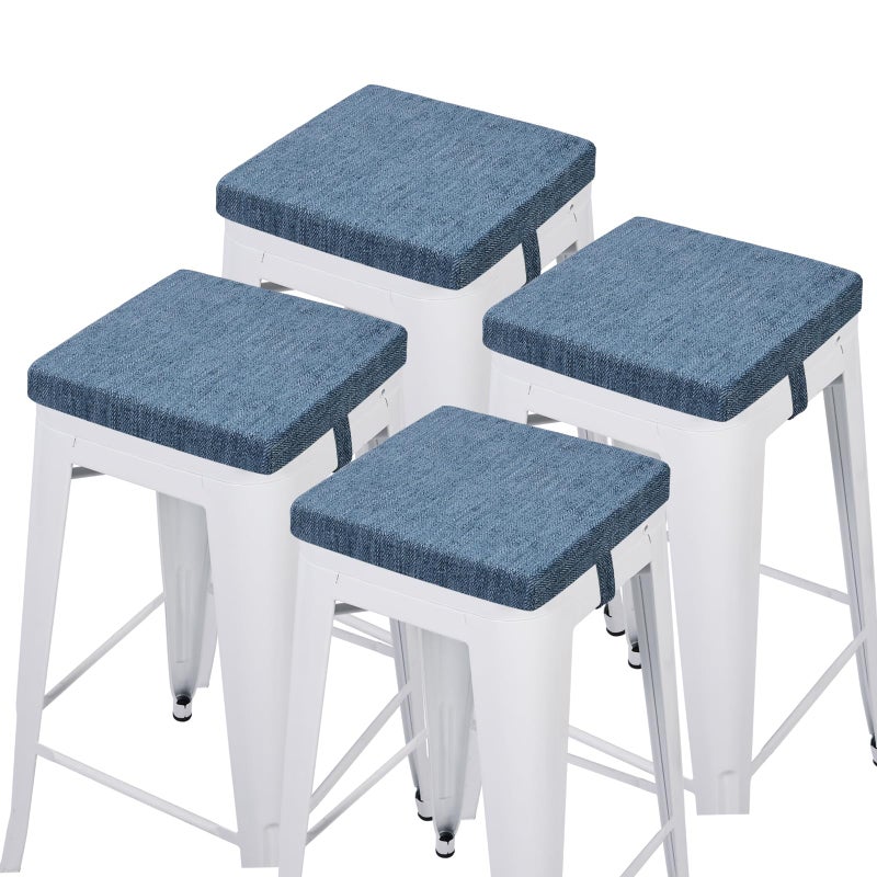 BAIBU baibu 12x12 Inches Stool Cushion Square with Ties Set of 4 NonSlip Bar Stool Cushion Square Seat Cushion with Machine Washable Cover  4 Cushions Only Blue 12x12x15in 