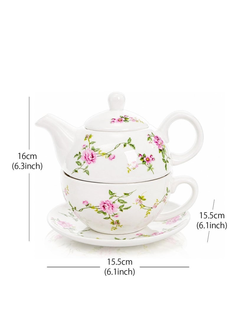 LOOPITYS Tea for One Set, Porcelain Teapot Cup and Saucer Set with Tassel Vintage Floral Ceramic Tea Set for One for Women, Home, Office, Afternoon Tea, Rattan Flower Design - Image 3