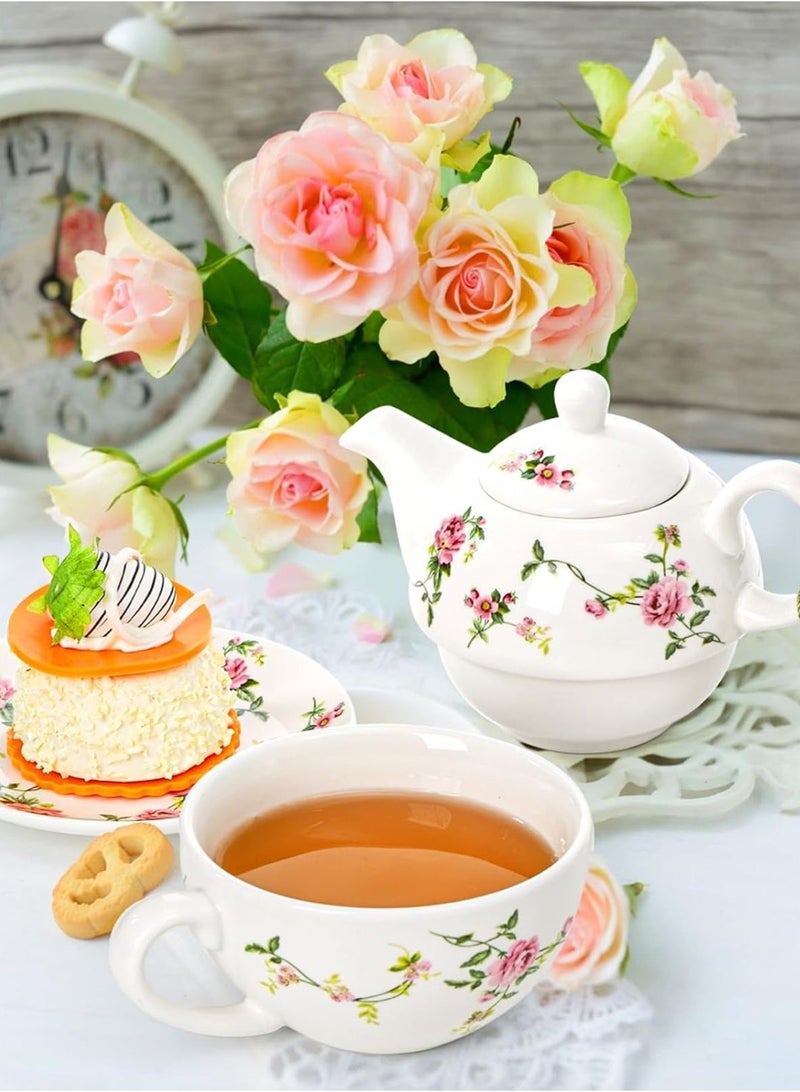 LOOPITYS Tea for One Set, Porcelain Teapot Cup and Saucer Set with Tassel Vintage Floral Ceramic Tea Set for One for Women, Home, Office, Afternoon Tea, Rattan Flower Design - Image 5
