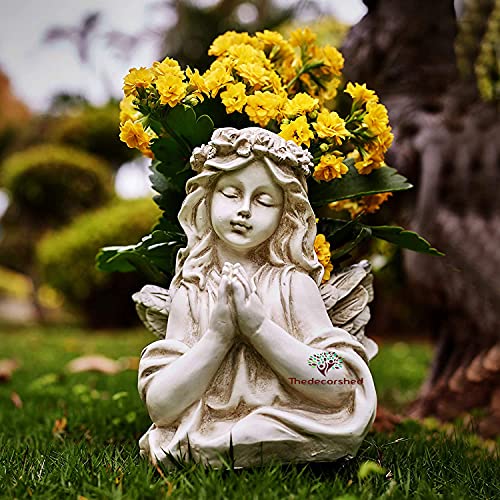 The Decorshed Cute Looking Angel Pot Out Door Planters Pots Poly Resin Pot 1 Piece White, 15.2 Centimeters, 17.8 CM, 25.4 CM - Image 1