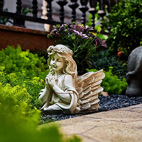 The Decorshed Cute Looking Angel Pot Out Door Planters Pots Poly Resin Pot 1 Piece White, 15.2 Centimeters, 17.8 CM, 25.4 CM - Image 2