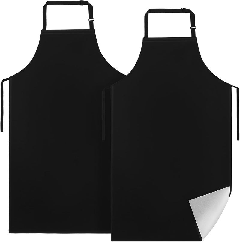 Waterproof Oil-resistant Pu Leather Chef Aprons 2pcs, Adjustable Long Bib Aprons 69x118cm for Men Women Cooking, Painting, Hairdressing Use - Image 1