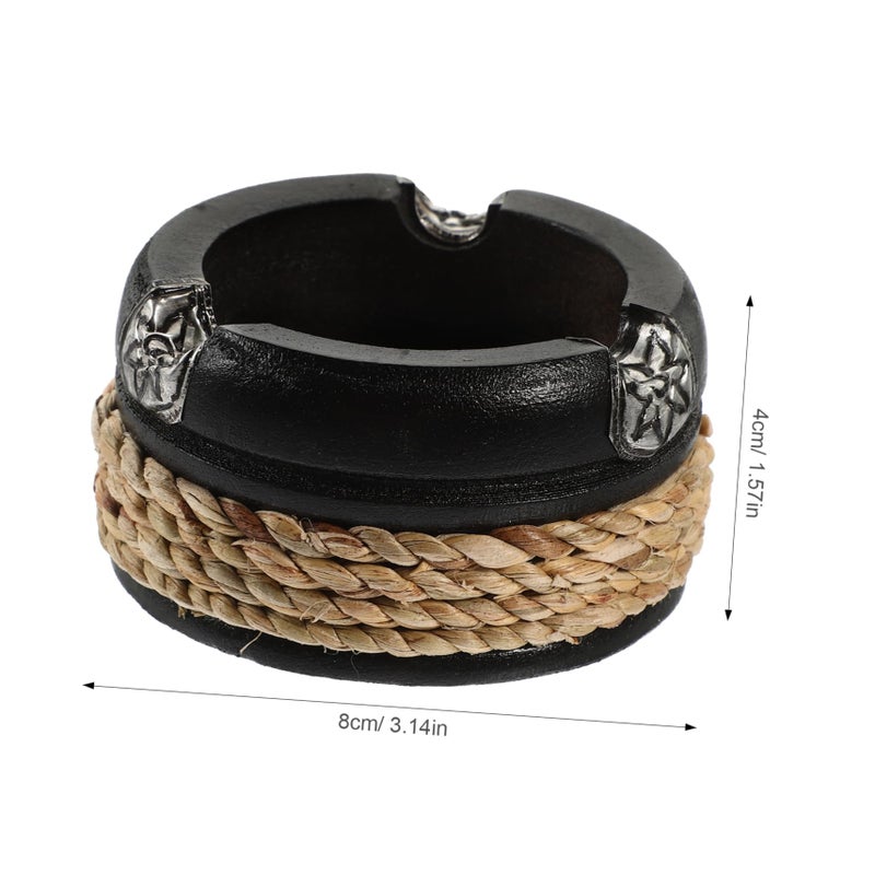 Compact Wooden Ashtray Black Vintage Style with Stable Base and Cigarette Grooves for Home Office Bar - Image 3