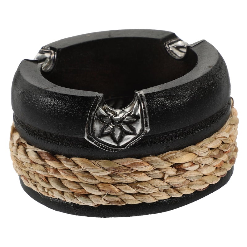 Compact Wooden Ashtray Black Vintage Style with Stable Base and Cigarette Grooves for Home Office Bar - Image 2
