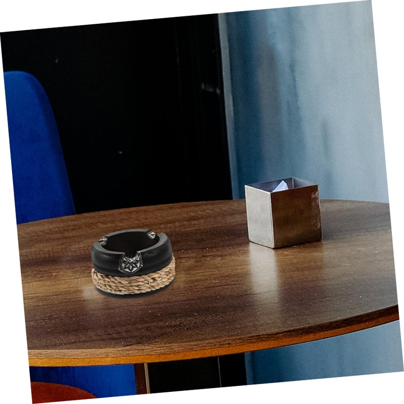 Compact Wooden Ashtray Black Vintage Style with Stable Base and Cigarette Grooves for Home Office Bar - Image 5