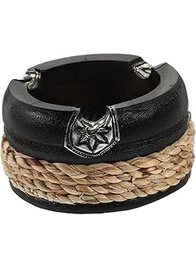 Compact Wooden Ashtray Black Vintage Style with Stable Base and Cigarette Grooves for Home Office Bar - Image 1