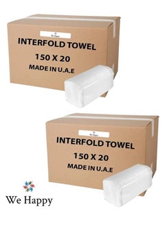 We Happy Best Quality Interfold Tissue Papers Washroom Disposable Hand Towel 6000 PCs Best to use in House, Offices, Hospitals or in Cars 150 Pcs X 40 Boxes  - Image 1
