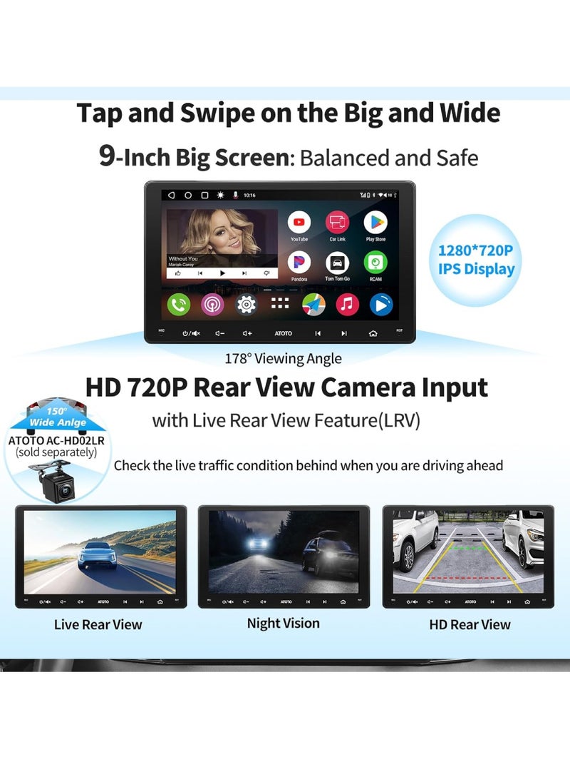 ATOTO - 9 inch A6 PF Android Car Stereo, Double-DIN Radio, Wireless CarPlay & Wireless Android Auto, Mirror Link, GPS Tracking,in-Dash Navigation, Dual Bluetooth, HD LRV, 2G+32G, Full HD IPS Screen 9" 1280*720 A6G209PF - Image 1