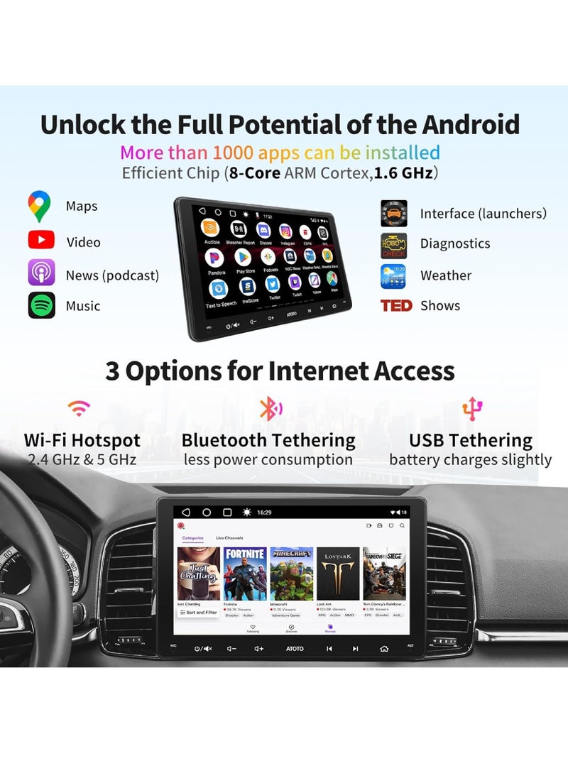 ATOTO - 9 inch A6 PF Android Car Stereo, Double-DIN Radio, Wireless CarPlay & Wireless Android Auto, Mirror Link, GPS Tracking,in-Dash Navigation, Dual Bluetooth, HD LRV, 2G+32G, Full HD IPS Screen 9" 1280*720 A6G209PF - Image 1