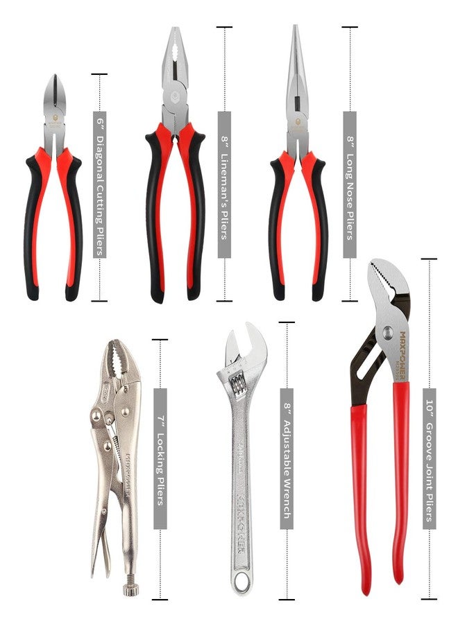 MAXPOWER 6 Pieces Wrench and Pliers Set, Come with Kitbag, Included 8" Long Nose and Lineman's Plier, 8" Adjustable Wrench, 6" Diagonal Cutter, 7" Locking Pliers, 10" Groove Joint Plier - Image 2