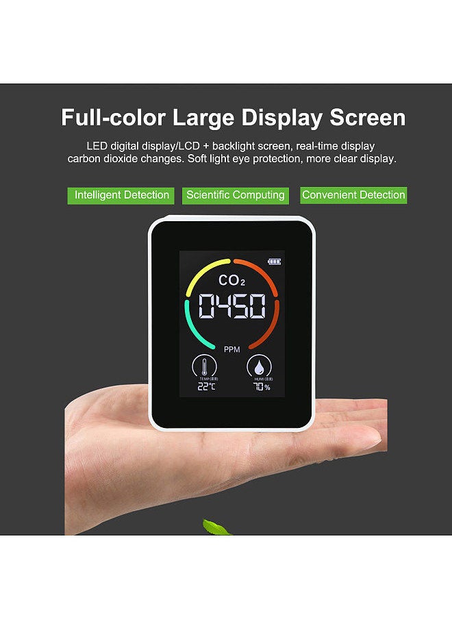 Air Quality Monitor Indoor Home CO2 Meter Carbon Dioxide Detector Temperature Humidity Sensor Real Time Reading Rechargeable Battery