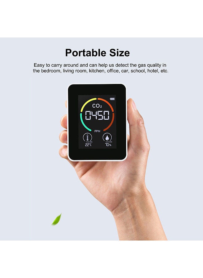 Air Quality Monitor Indoor Home CO2 Meter Carbon Dioxide Detector Temperature Humidity Sensor Real Time Reading Rechargeable Battery