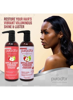 Pura d'or Apple Cider Vinegar Thin2Thick Set (16Oz X 2) Acv Shampoo & Conditioner Clarifying Detox Biotin Keratin Caffeine Castor Oil Aloe All Hair Types Men & Women (Packaging May Vary)  - Image 4