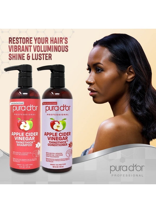 Pura d'or - Apple Cider Vinegar Thin2Thick Set (16Oz X 2) Acv Shampoo & Conditioner Clarifying Detox Biotin Keratin Caffeine Castor Oil Aloe All Hair Types Men & Women (Packaging May Vary) - Image 1