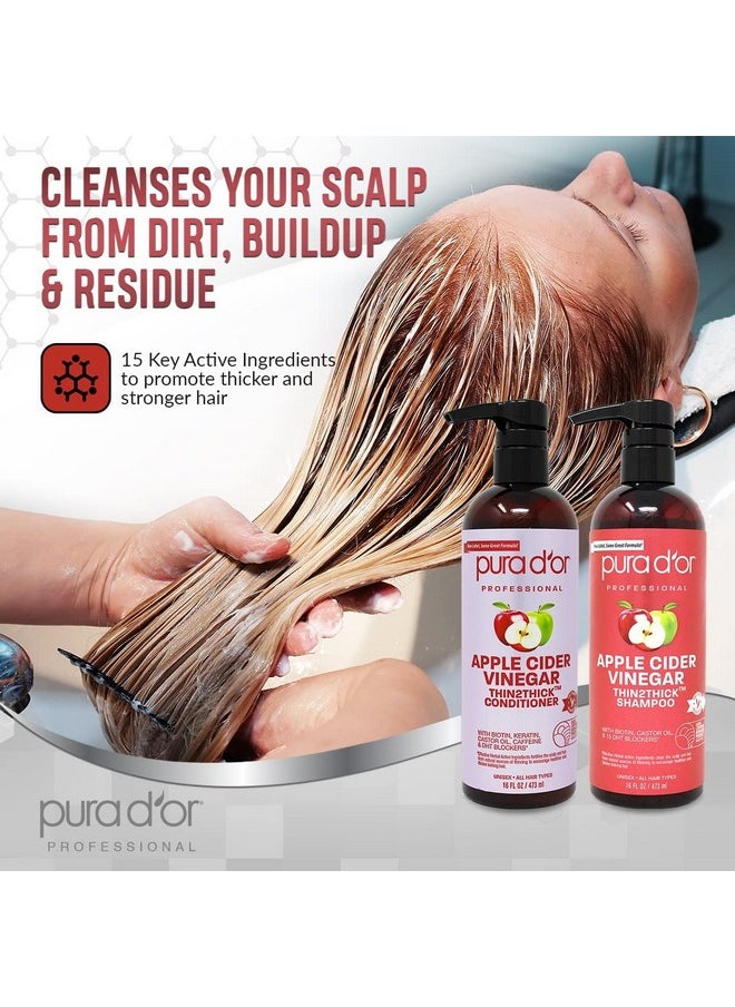 Pura d'or - Apple Cider Vinegar Thin2Thick Set (16Oz X 2) Acv Shampoo & Conditioner Clarifying Detox Biotin Keratin Caffeine Castor Oil Aloe All Hair Types Men & Women (Packaging May Vary) - Image 1