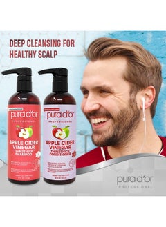 Pura d'or Apple Cider Vinegar Thin2Thick Set (16Oz X 2) Acv Shampoo & Conditioner Clarifying Detox Biotin Keratin Caffeine Castor Oil Aloe All Hair Types Men & Women (Packaging May Vary)  - Image 5
