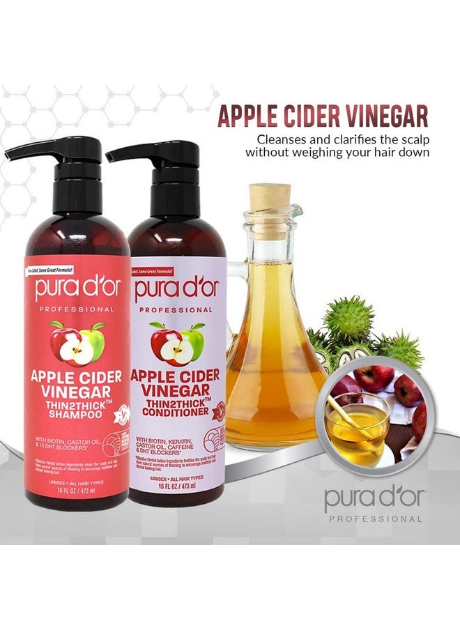 Pura d'or - Apple Cider Vinegar Thin2Thick Set (16Oz X 2) Acv Shampoo & Conditioner Clarifying Detox Biotin Keratin Caffeine Castor Oil Aloe All Hair Types Men & Women (Packaging May Vary) - Image 1