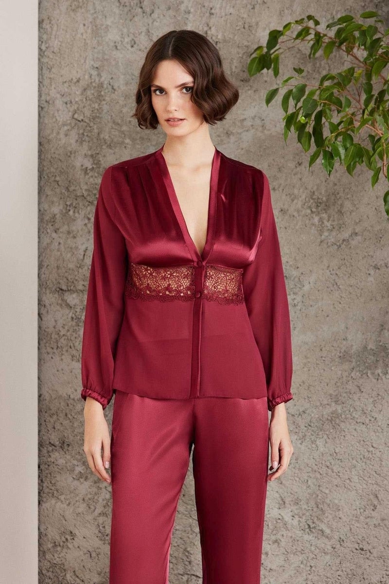 pierre cardin 6005 Women's Burgundy Bridal Dowry Set 6 Piece Satin Set  - Image 1
