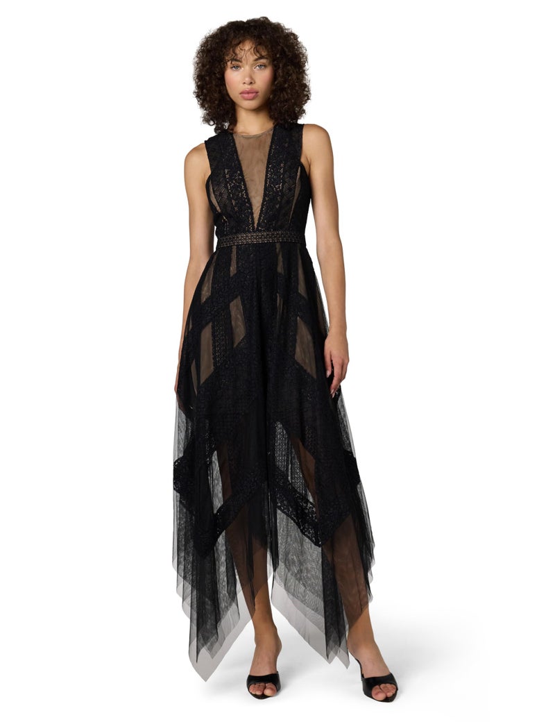 BCBGMAXAZRIA Womens Flowy Lace Cocktail Dress Black 12