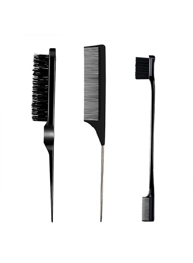 TTESL 3 Pieces Comb Set for Teasing, Edge & Back Brushing - Rat Tail & Edge Combs for Styling Women's Hair (Black) - Image 1